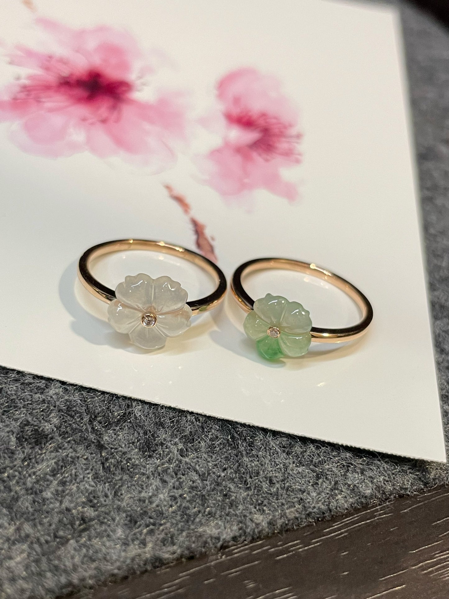 Icy Carved Jade Rings - Plum Blossom (NJR121)