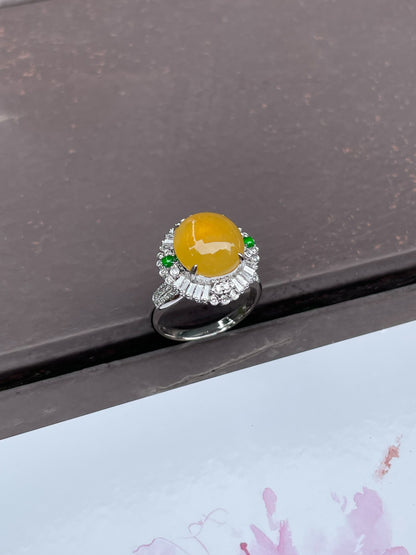 Icy Yellow Jade Cabochon Ring (NJR130)