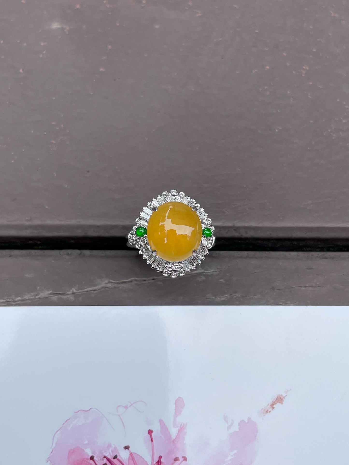 Icy Yellow Jade Cabochon Ring (NJR130)