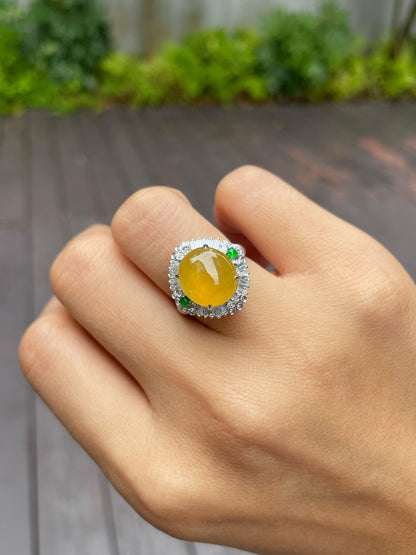 Icy Yellow Jade Cabochon Ring (NJR130)