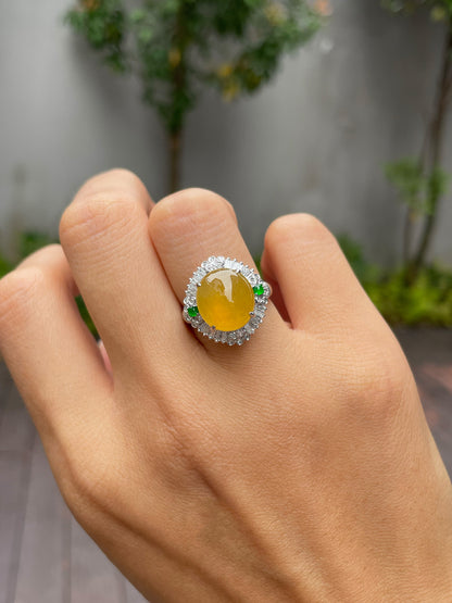 Icy Yellow Jade Cabochon Ring (NJR130)