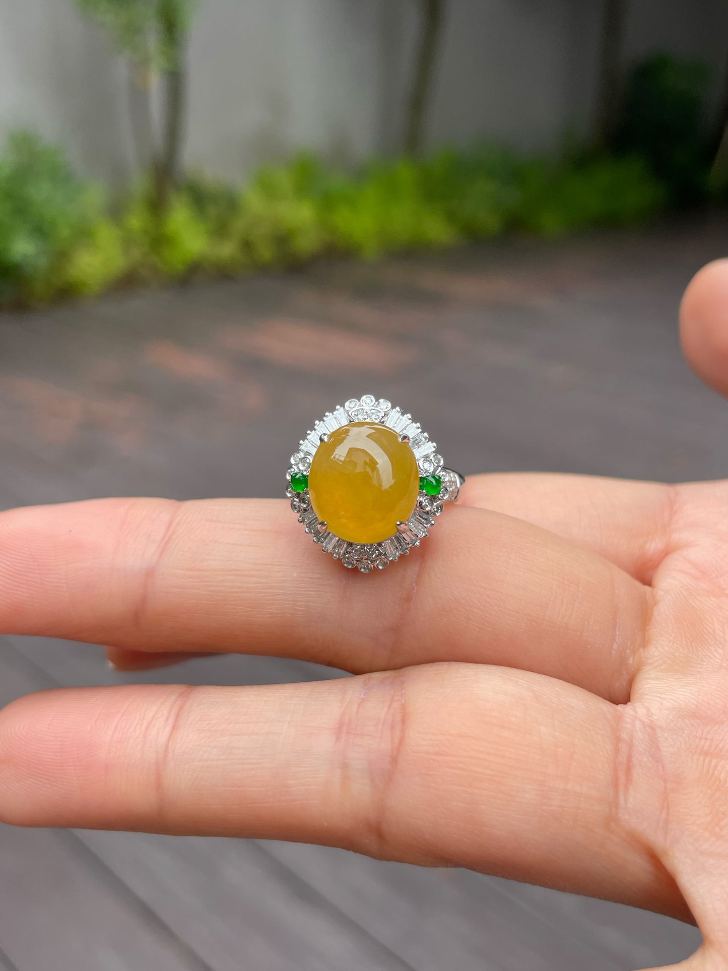 Icy Yellow Jade Cabochon Ring (NJR130)