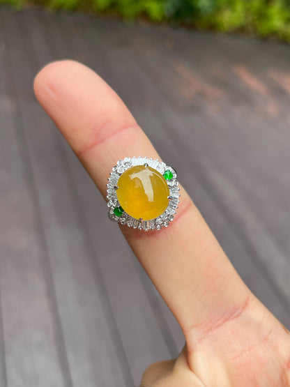 Icy Yellow Jade Cabochon Ring (NJR130)