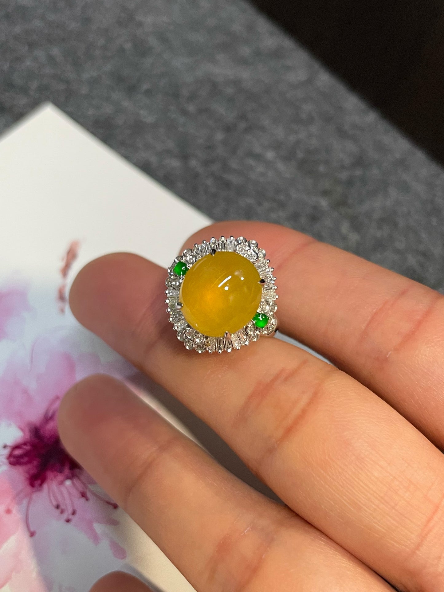 Icy Yellow Jade Cabochon Ring (NJR130)