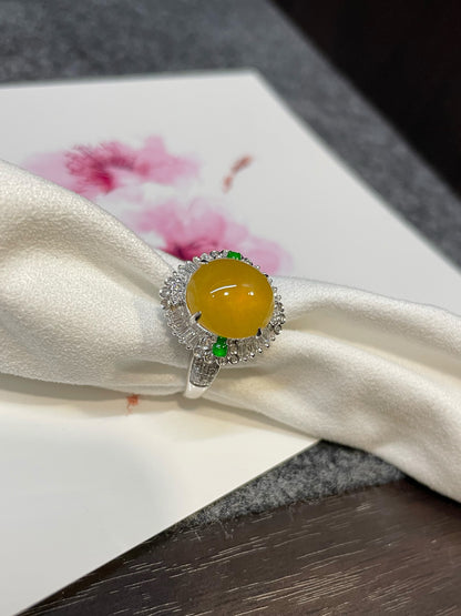 Icy Yellow Jade Cabochon Ring (NJR130)