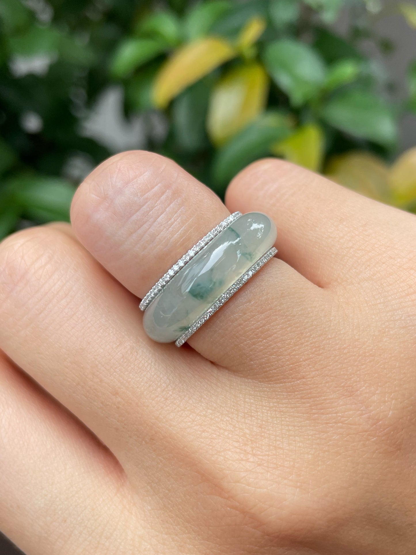 Icy Bluish Green Jade Abacus Ring | HK 12.5 (NJR137)