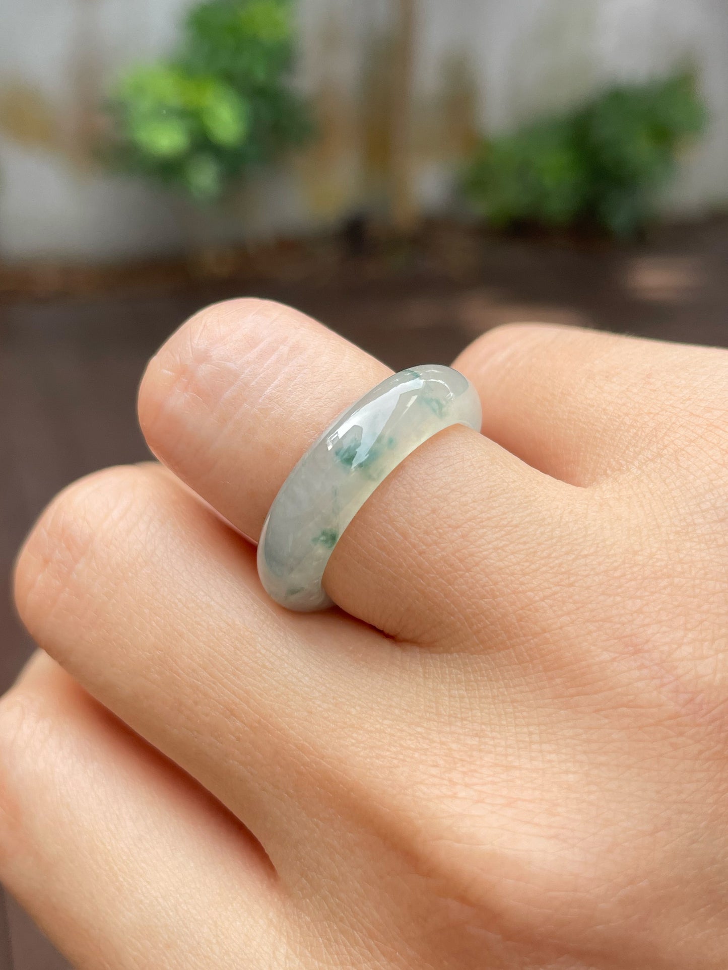 Icy Bluish Green Jade Abacus Ring | HK 12.5 (NJR137)