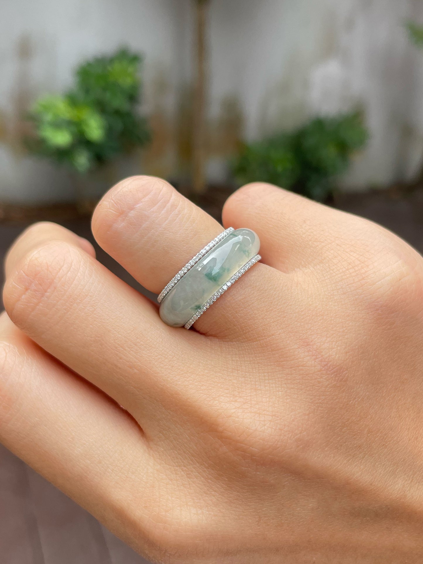 Icy Bluish Green Jade Abacus Ring | HK 12.5 (NJR137)