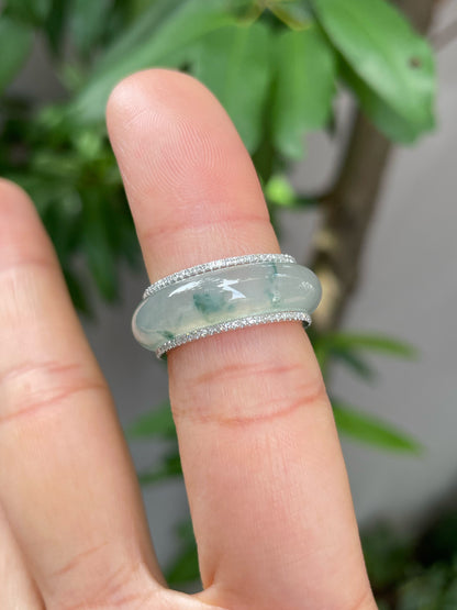 Icy Bluish Green Jade Abacus Ring | HK 12.5 (NJR137)