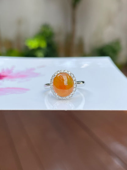 Icy Orange Jade Cabochon Ring (NJR138)