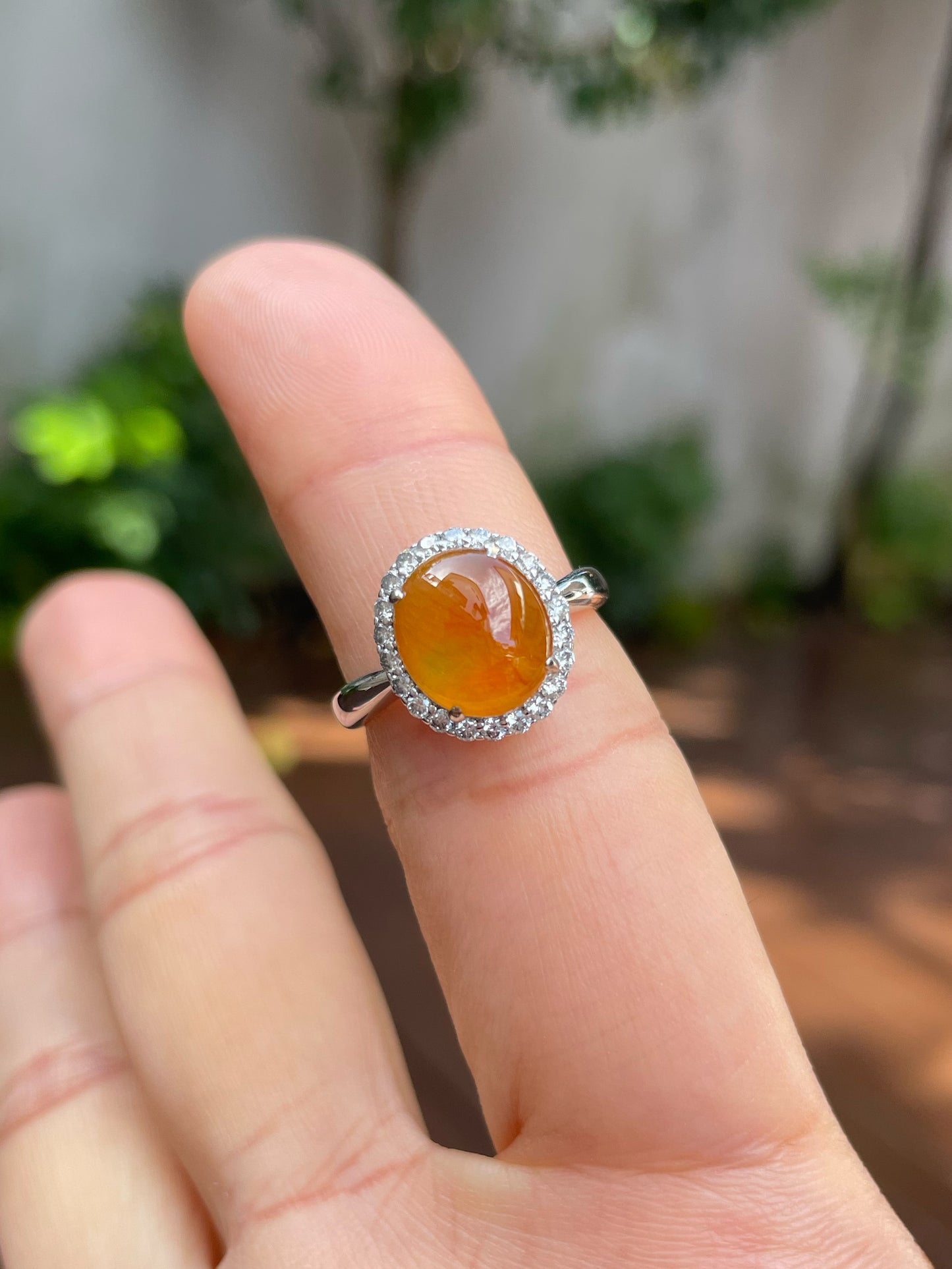 Icy Orange Jade Cabochon Ring (NJR138)