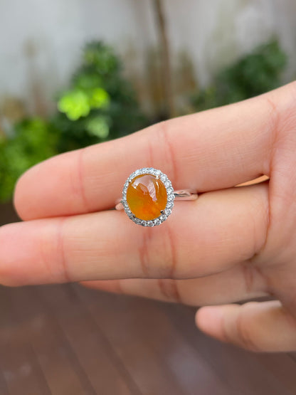 Icy Orange Jade Cabochon Ring (NJR138)