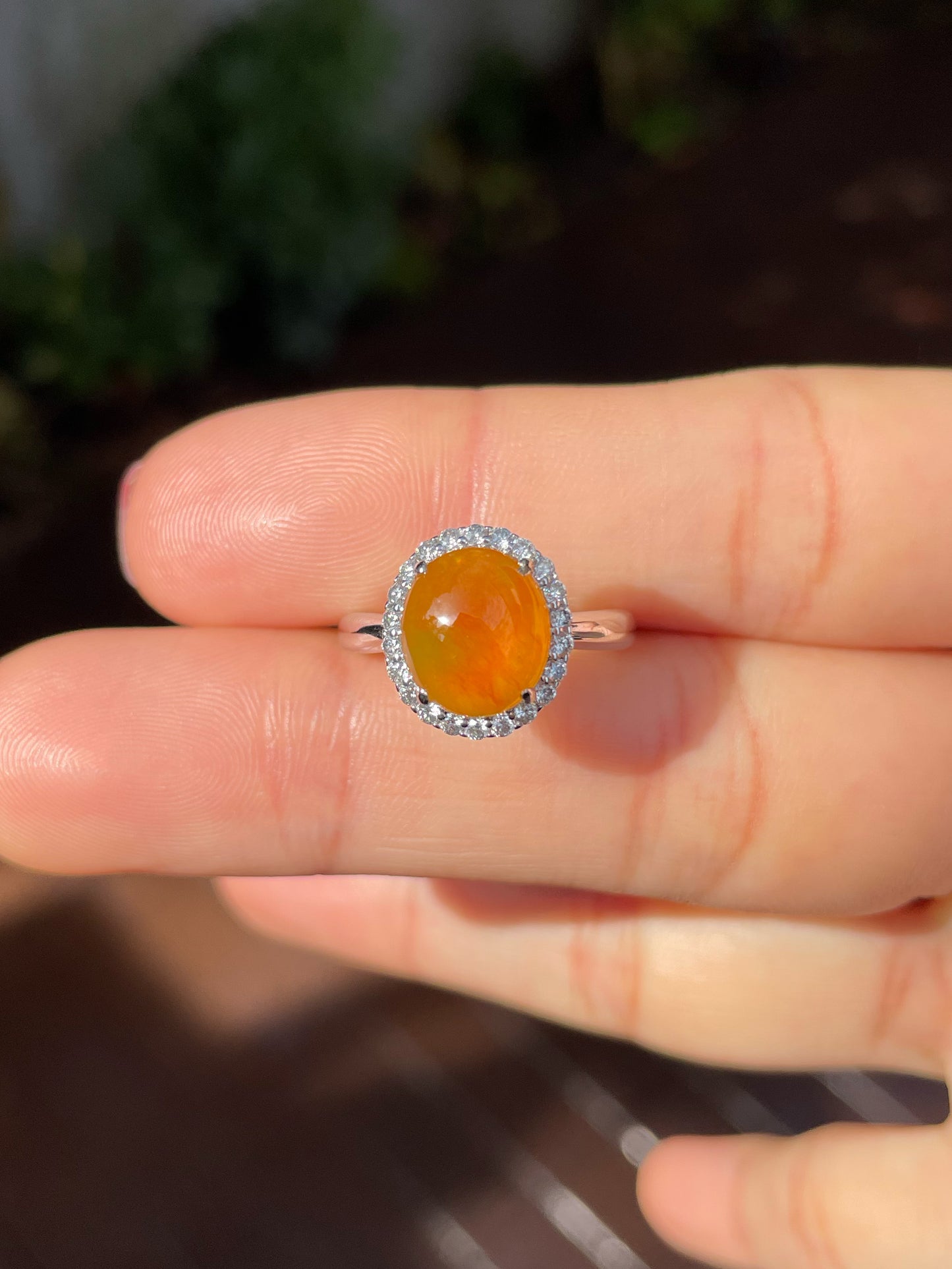 Icy Orange Jade Cabochon Ring (NJR138)