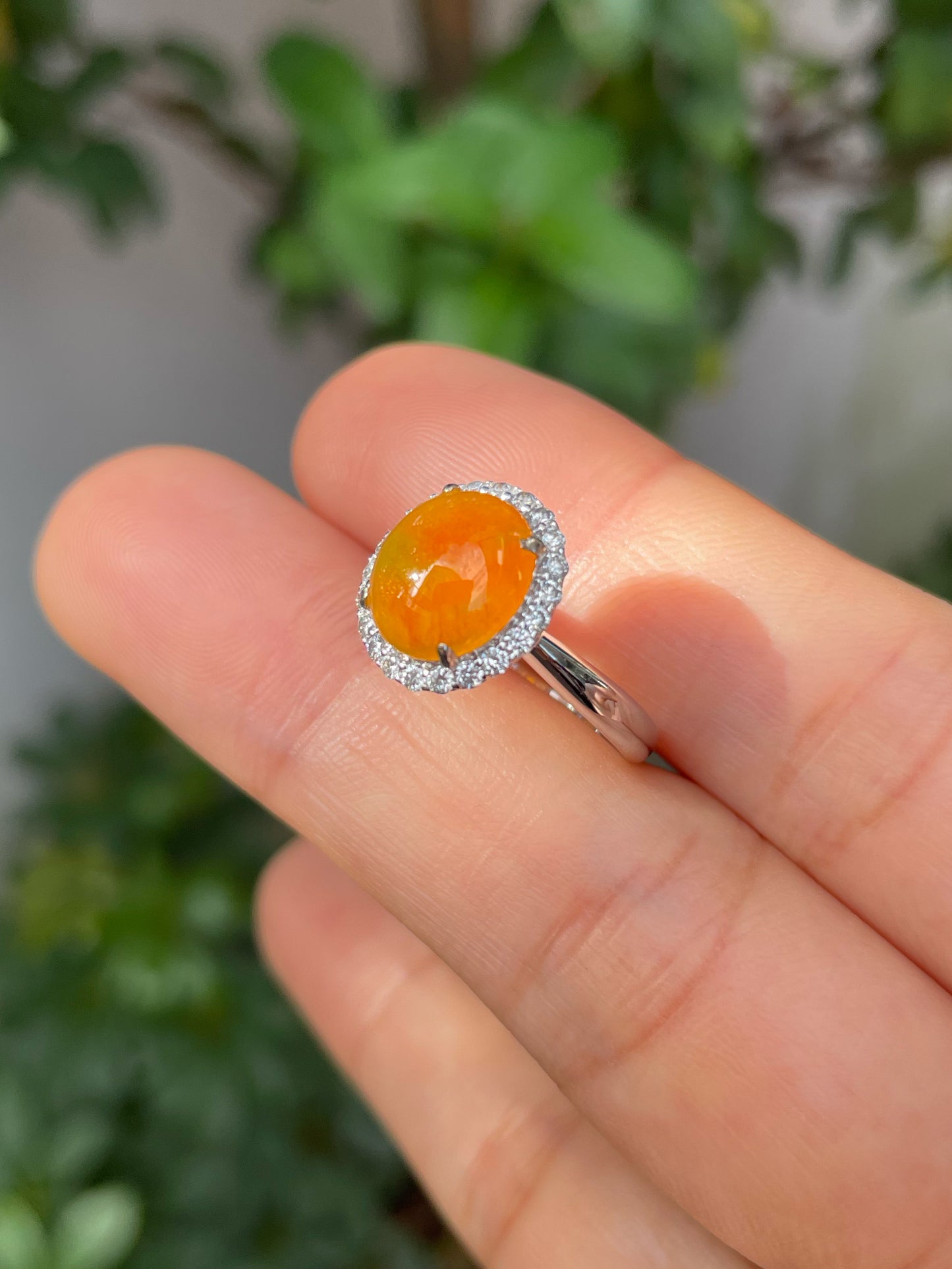 Icy Orange Jade Cabochon Ring (NJR138)