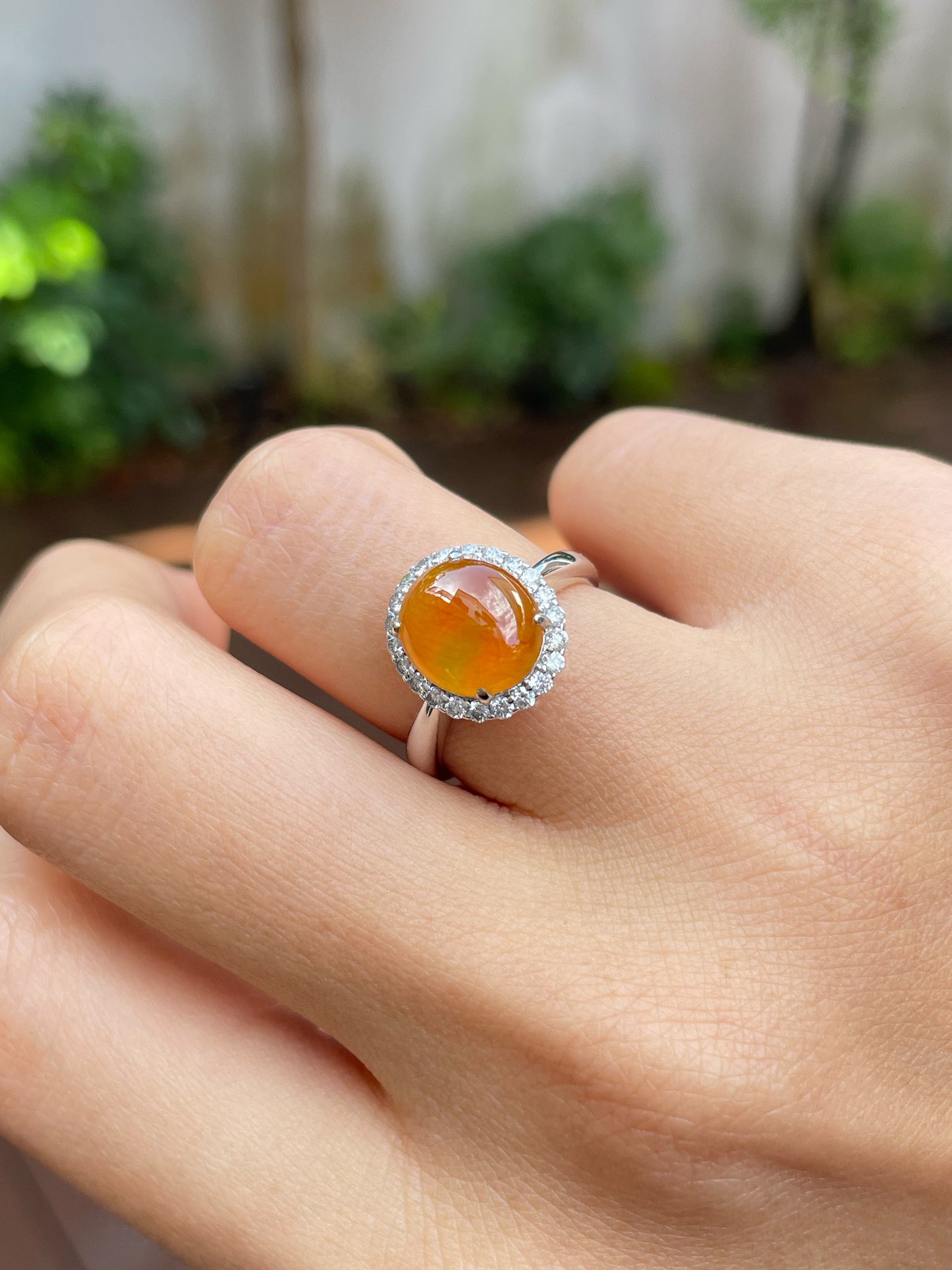 Icy Orange Jade Cabochon Ring (NJR138)