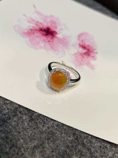 Icy Orange Jade Cabochon Ring (NJR138)