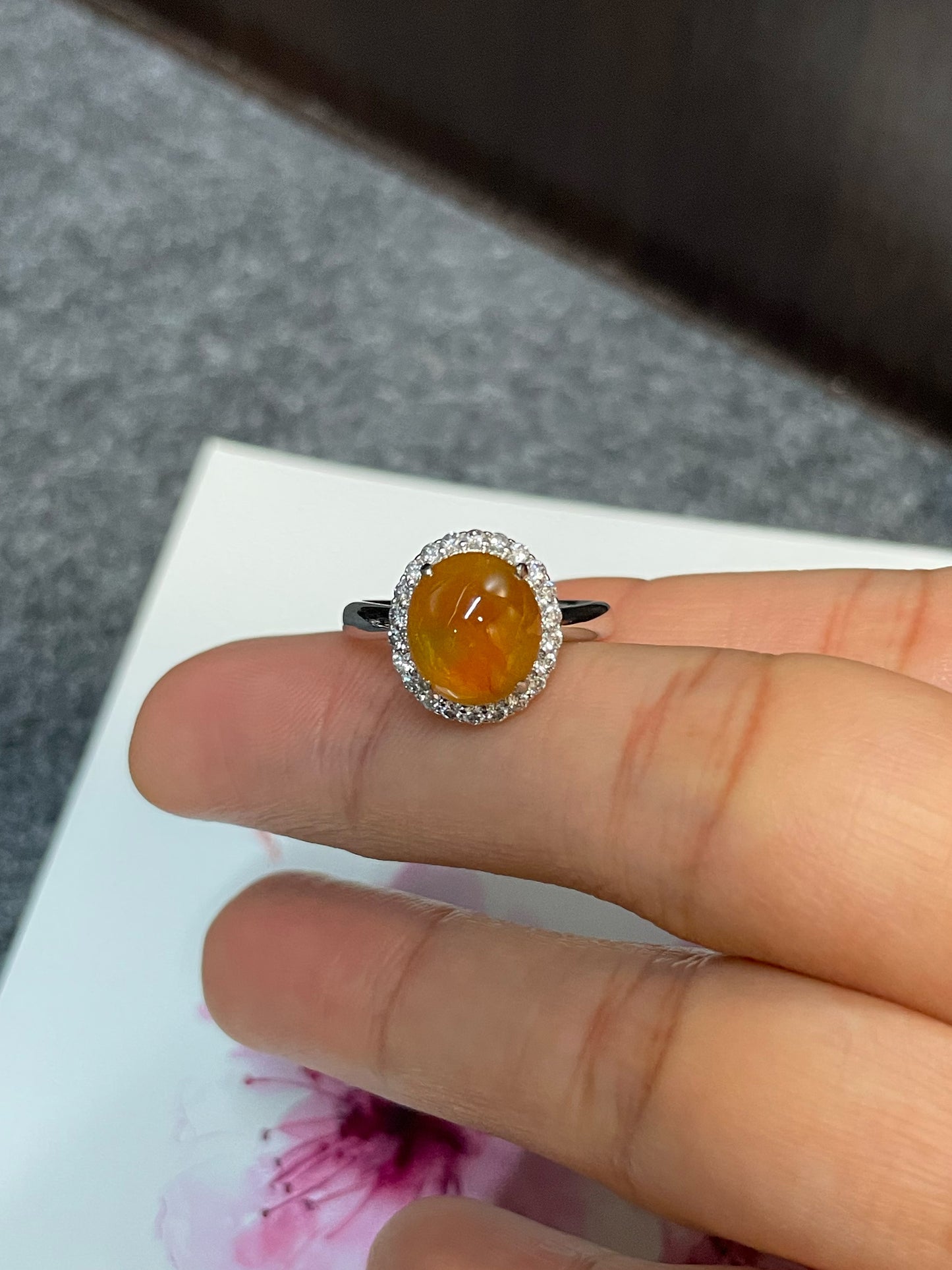 Icy Orange Jade Cabochon Ring (NJR138)