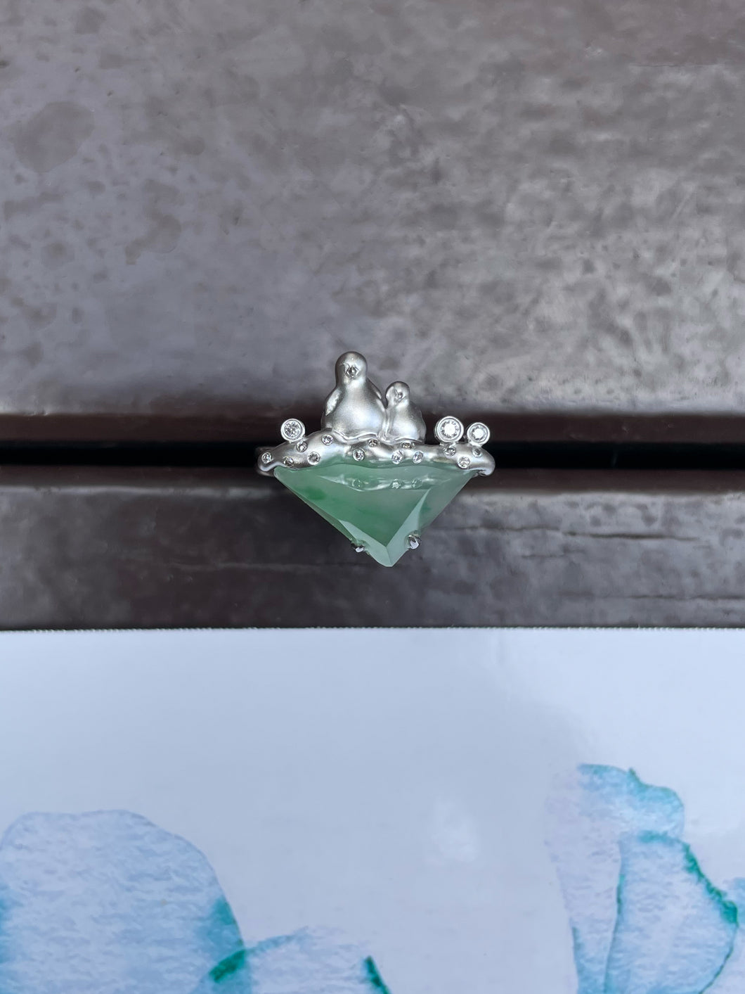 Icy Green Jade Ring - Iceberg with Penguins (NJR140)