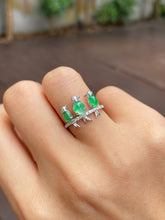 Load image into Gallery viewer, Icy Green Jadeite Cabochons Ring - Birds (NJR145)
