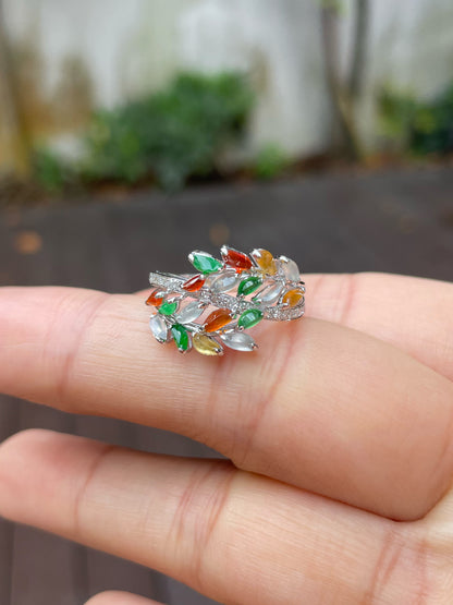 Multicoloured Jade Ring - Leaf (NJR153)