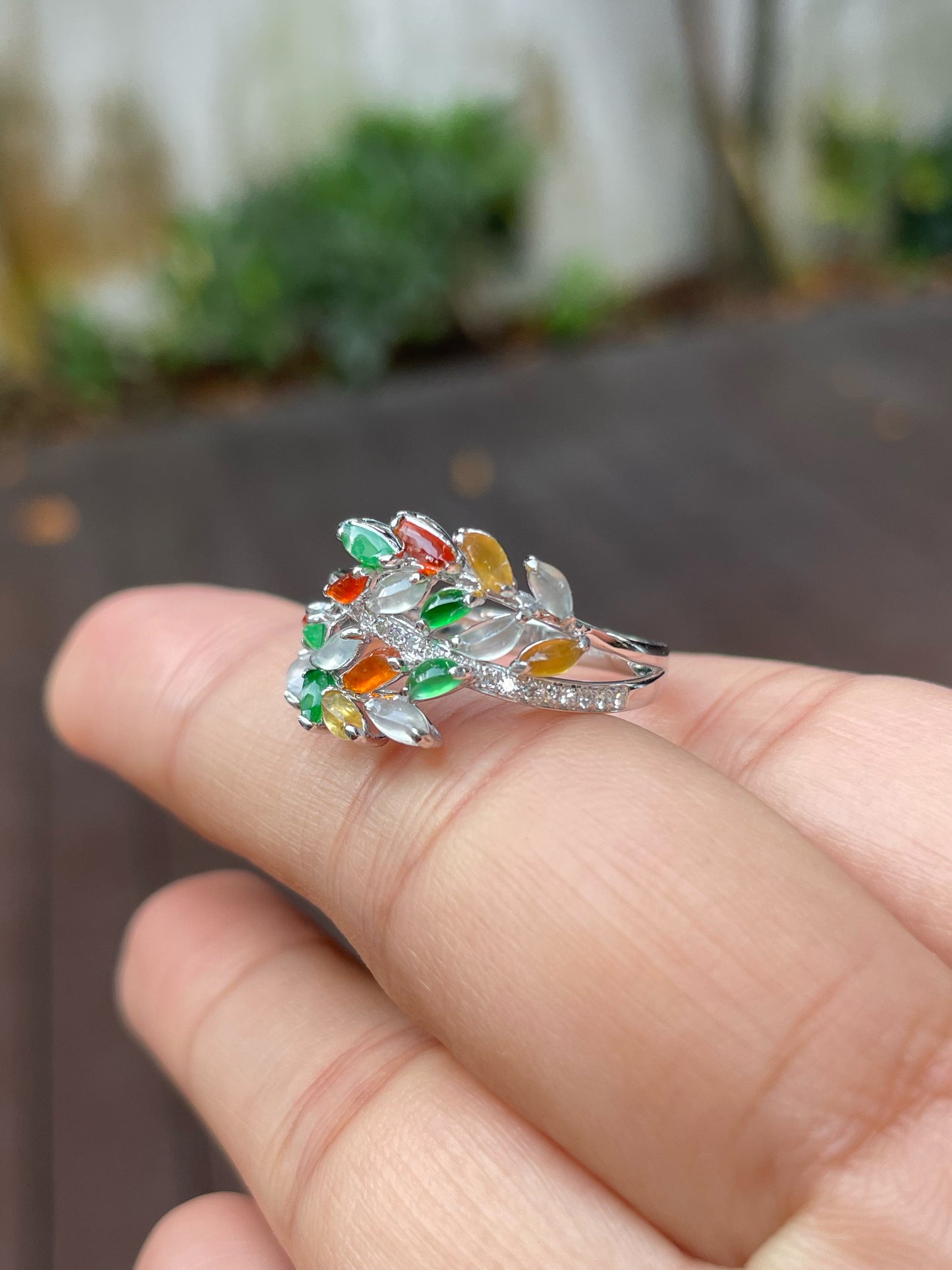 Multicoloured Jade Ring - Leaf (NJR153)