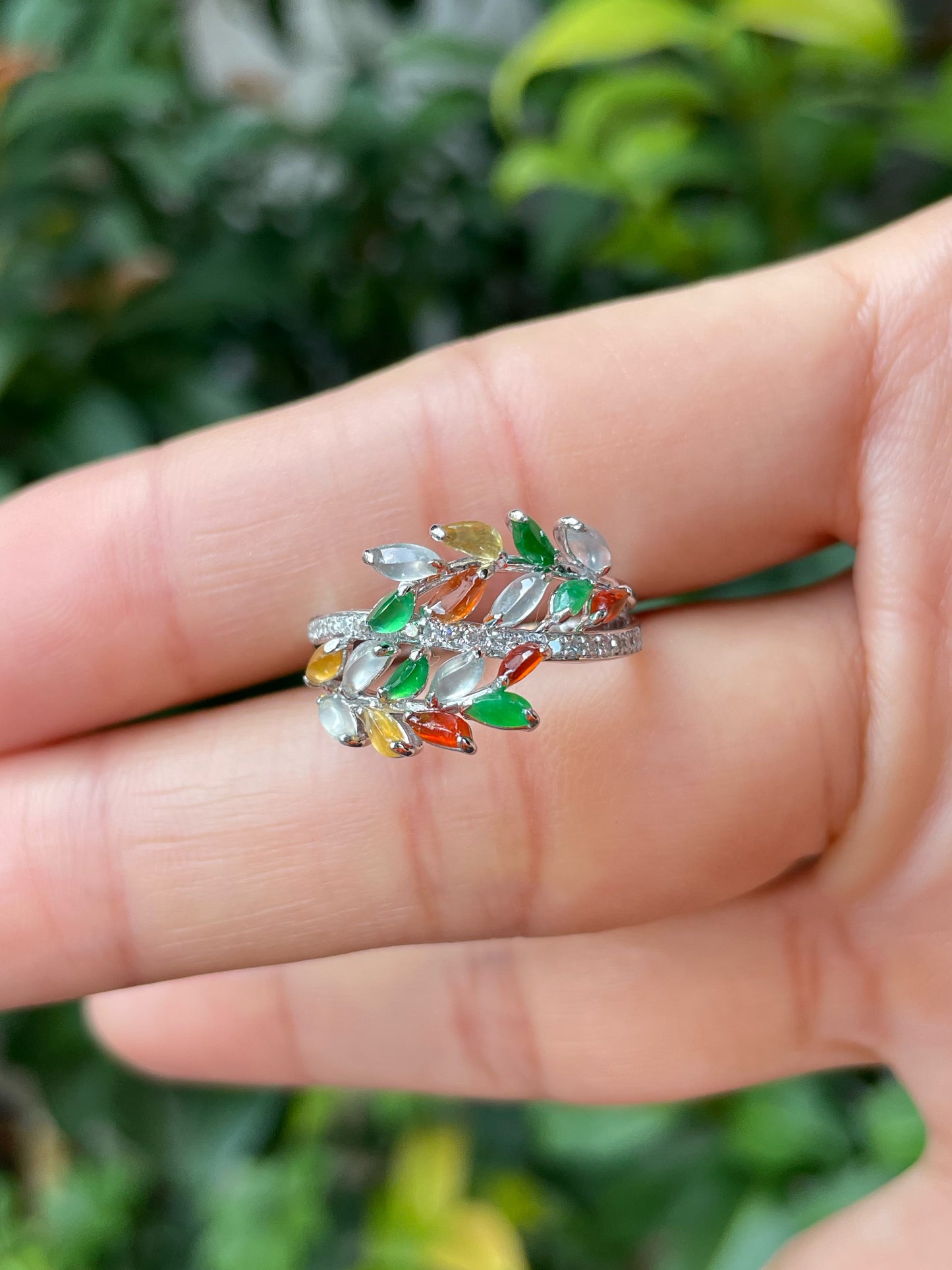 Multicoloured Jade Ring - Leaf (NJR153)