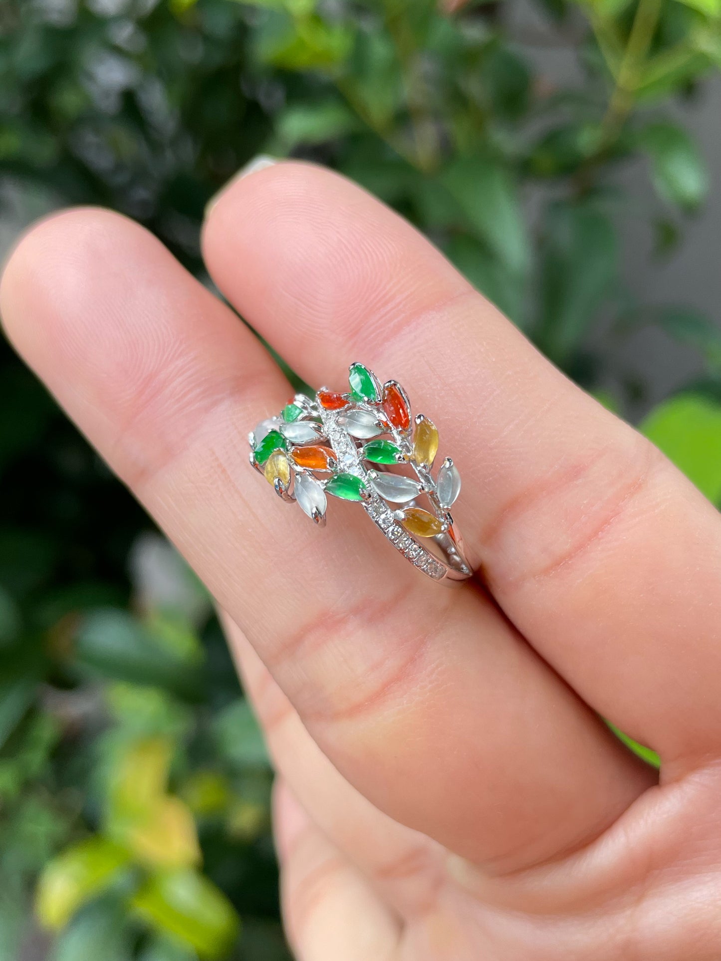 Multicoloured Jade Ring - Leaf (NJR153)