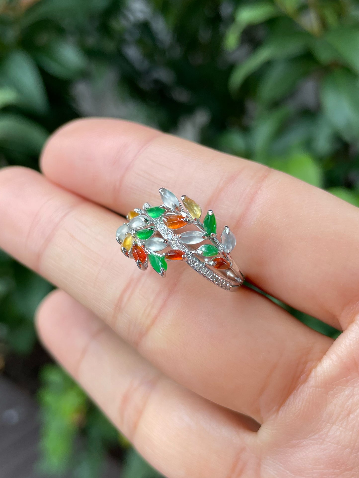 Multicoloured Jade Ring - Leaf (NJR153)