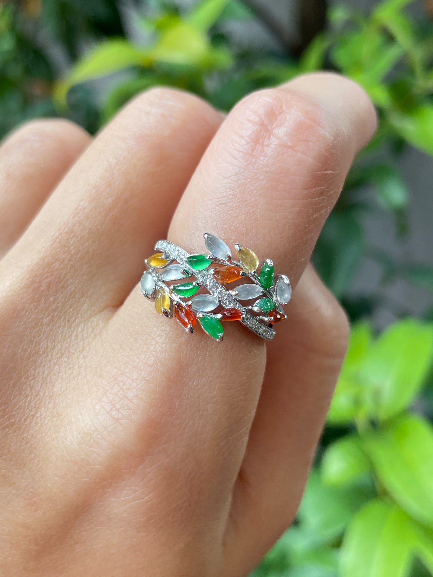 Multicoloured Jade Ring - Leaf (NJR153)