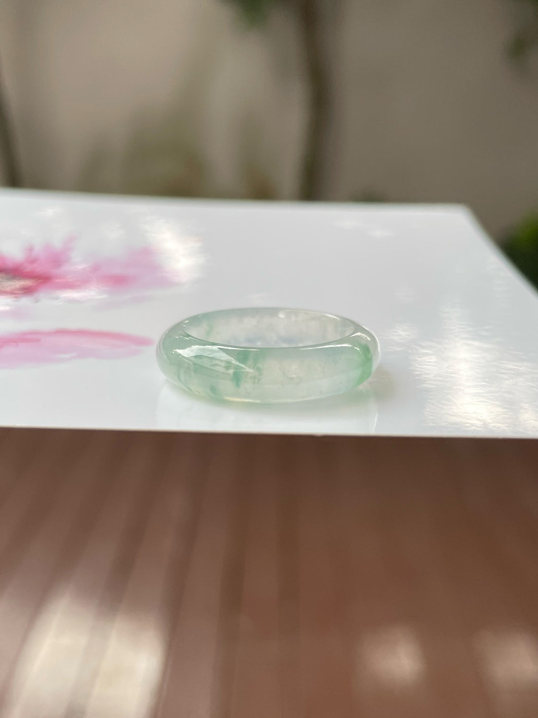 Icy Bluish Green Jade Abacus Ring | HK 13 (NJR157)
