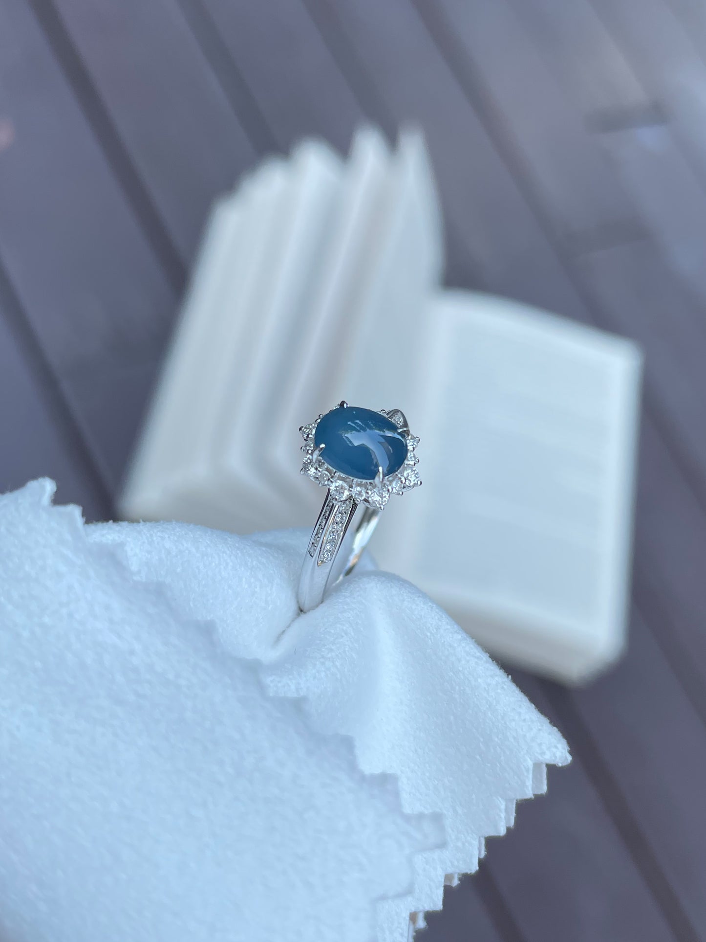 Blue Jadeite Cabochon Ring + Earrings (NJS002)