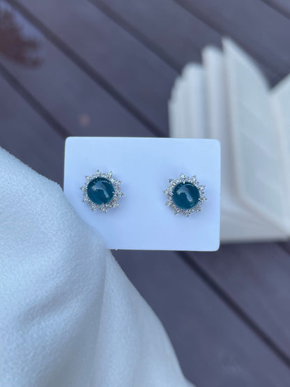 Blue Jadeite Cabochon Ring + Earrings (NJS002)