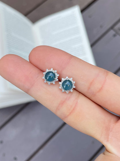 Blue Jadeite Cabochon Ring + Earrings (NJS002)