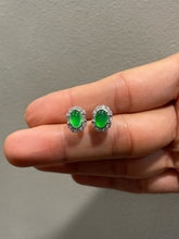 Load image into Gallery viewer, Icy Green Jadeite Cabochon Ring + Earrings (NJS003)
