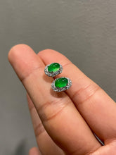 Load image into Gallery viewer, Icy Green Jadeite Cabochon Ring + Earrings (NJS003)

