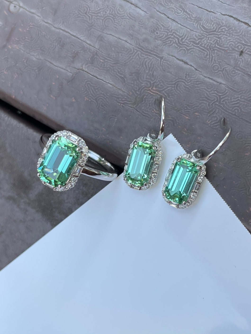 Mint Tourmaline Ring + Earrings (NJS005)
