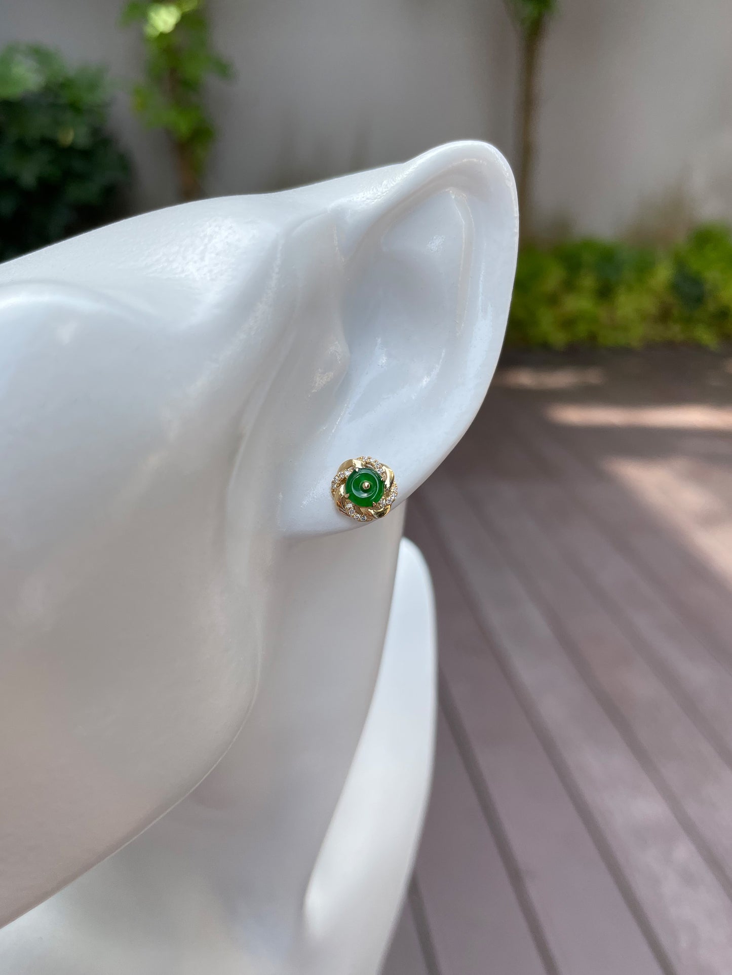 Green Jadeite Safety Coin Ring & Earrings - 平安扣 (NJS006)