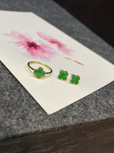 Load image into Gallery viewer, Green Clover Jadeite Ring &amp; Earrings (NJS008)

