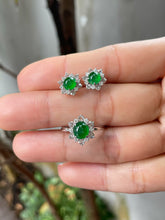 Load image into Gallery viewer, Green Jadeite Cabochons Set - Ring &amp; Earrings (NJS010)

