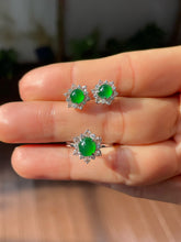 Load image into Gallery viewer, Green Jadeite Cabochons Set - Ring &amp; Earrings (NJS010)
