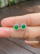 Load image into Gallery viewer, Green Jadeite Cabochons Set - Ring &amp; Earrings (NJS010)
